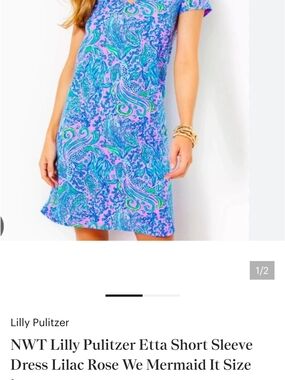 Lilly Pulitzer Short Sleeve Shift Dress in Lilac Rose & Aqua Mermaid Print